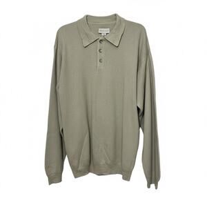Cutter Buck Mens Silk Angora Sweater Large Long Sleeve Beige Collar Polo Button